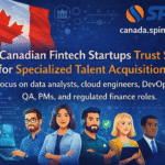 A team of specialized developers and data analysts working at a Canadian fintech startup, representing Spino's expert talent acquisition services.